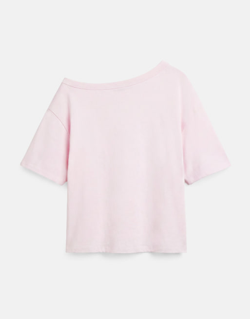 Pull&Bear asymmetrisk T-shirt med korte ærmer i pink, 7 af 7