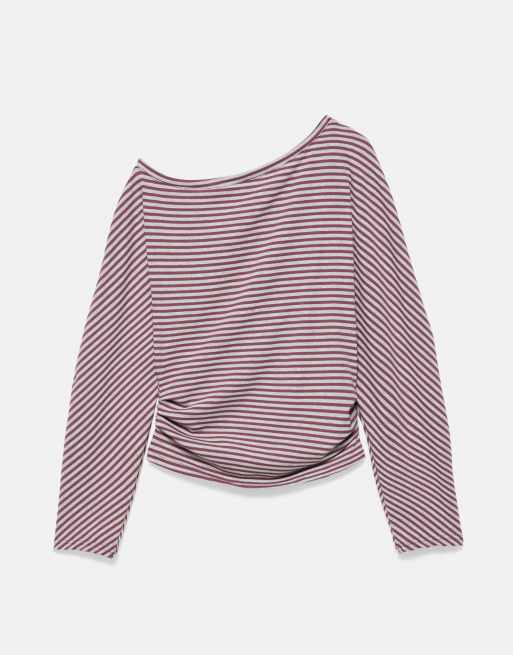 Pull&Bear asymmetrisk top med lange ærmer i striber, 5 af 6