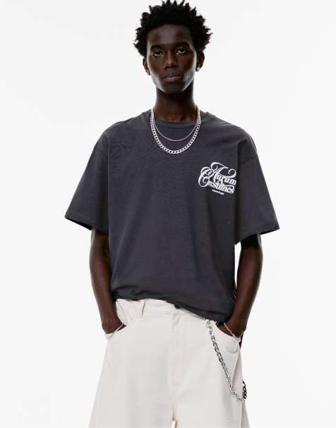 Pull&Bear Aurum crestlines graphic t-shirt in navy