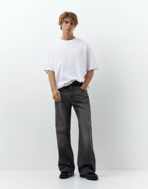 Pull&Bear – Ausgestellte Jeans in verwaschenem Schwarz - view 1