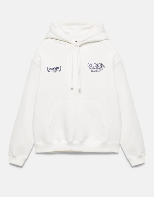 Pull&Bear avslappnad huvtröja med tryck i benvit, 6 av 7