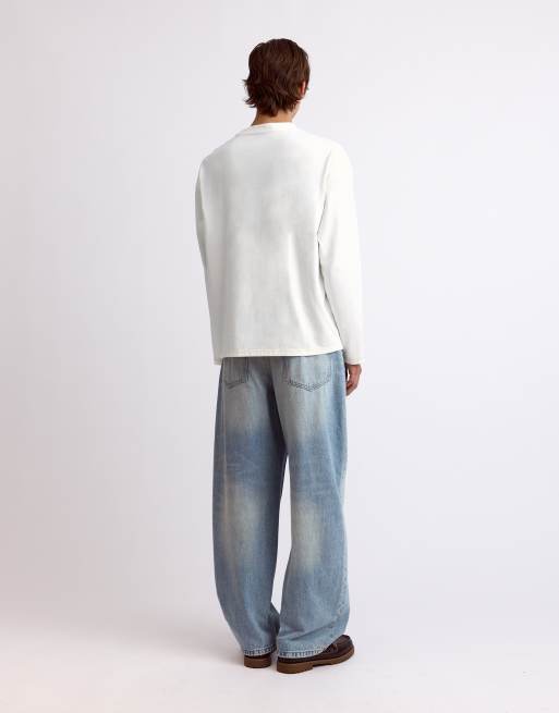 Pull&Bear avslappnad långärmad t-shirt i off white, 2 av 7
