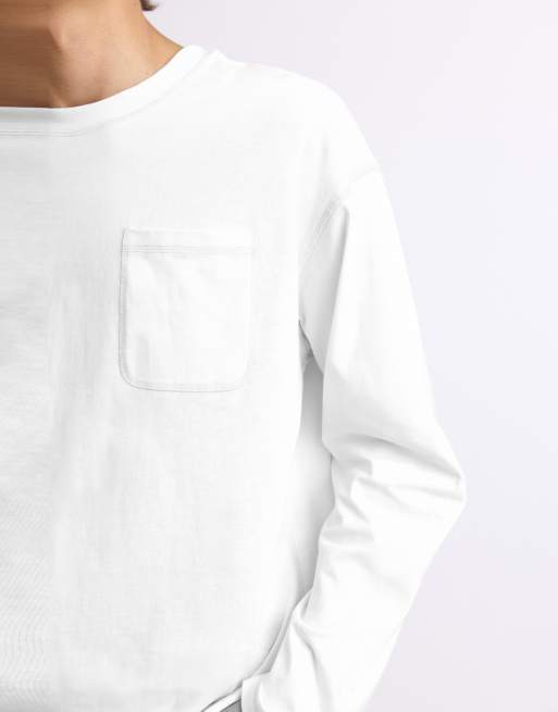 Pull&Bear avslappnad långärmad t-shirt i off white, 3 av 7