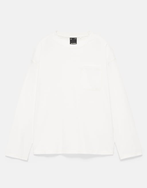 Pull&Bear avslappnad långärmad t-shirt i off white, 5 av 7