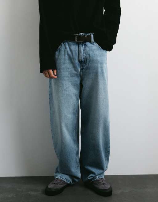 Pull&Bear avslappnade baggy jeans i ljus indigo, 4 av 7