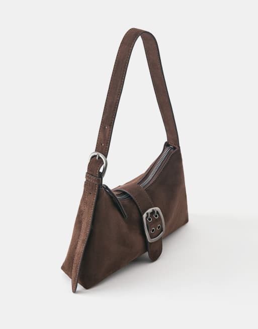 Pull&Bear axelväska med spänne i brun, 2 av 4