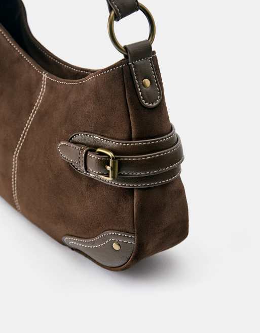 Pull&Bear axelväska med spänne i brun, 3 av 4