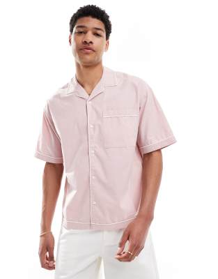 Pull & Bear Back Embroidery Shirt In Pink