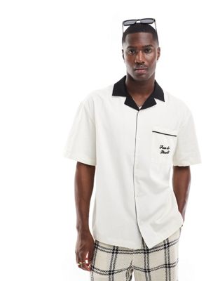Pull & Bear Back Text Embroidered Shirt In White