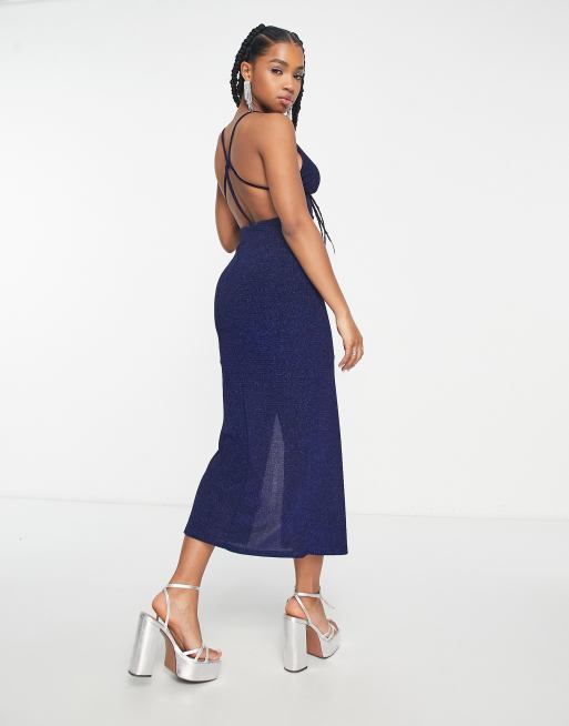 Backless store navy dress