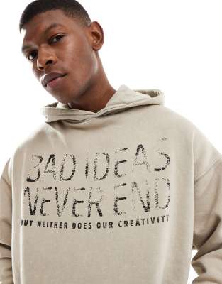 bad ideas printed hoodie in beige-Neutral