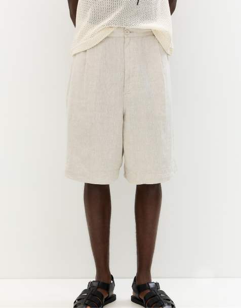 Pull&Bear - Baggy beige bermudashorts i hør - view 1