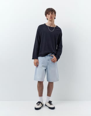 Baggy-Bermudashorts aus Denim in blassem Indigo-Blau Blau 40