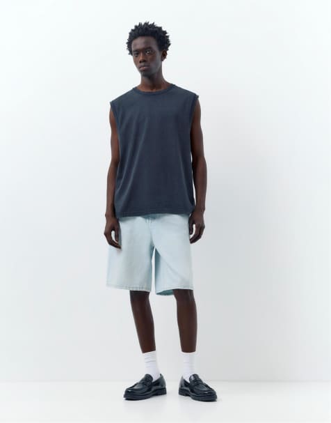 Pull&Bear – Baggy-Bermudashorts aus Denim in blassem Indigoblau im Relaxed-Fit - view 1