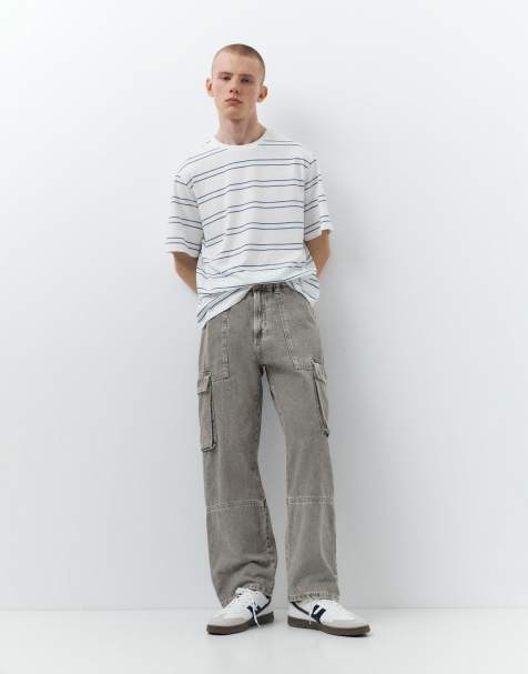 Pull&Bear Baggy cargo jeans in dark grey - view 1