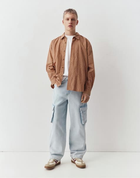 Pull&Bear Baggy cargo jeans in pale blue
