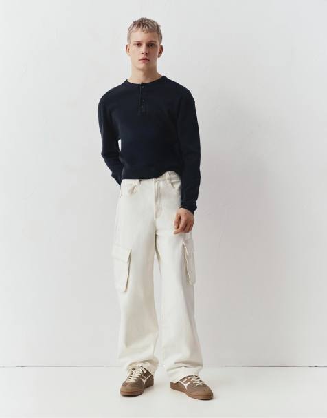 Pull&Bear Baggy cargo jeans in white