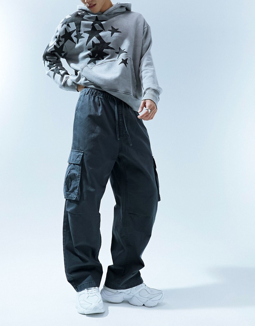 Pull & Bear Baggy Cargo Pants In Charcoal-gray