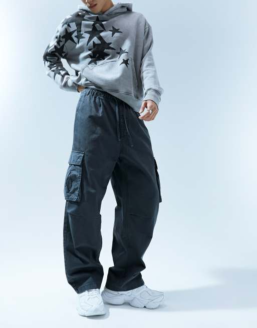 Pull&Bear baggy cargo pants in charcoal