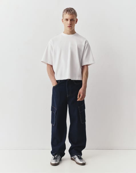 Pull&Bear - Baggy cargojeans in marineblauw - view 1
