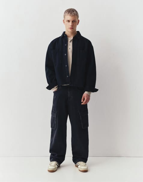 Pull&Bear - Baggy cargojeans in vervaagd zwart - view 1