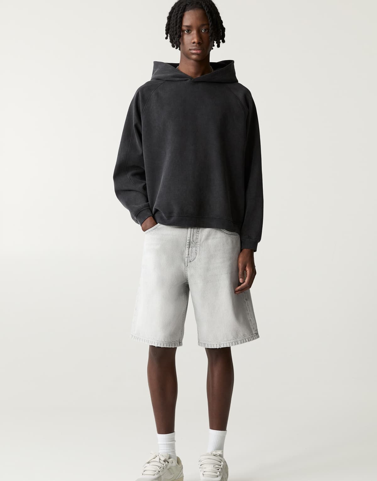 Pull&Bear baggy denim bermuda shorts in dark grey