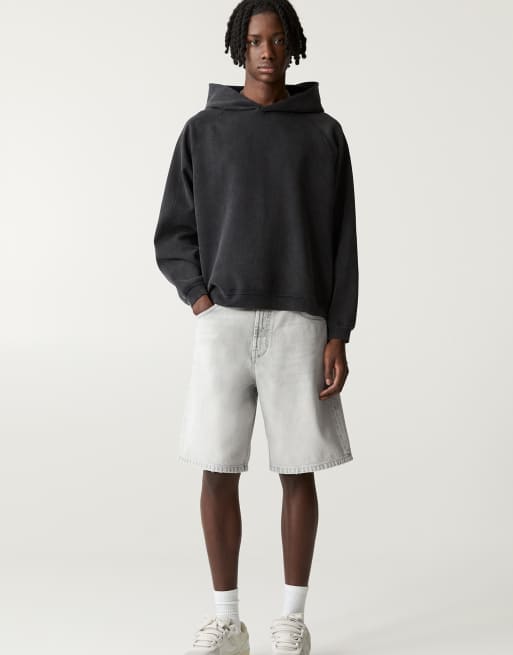 Pull&Bear baggy denim bermuda shorts in dark grey