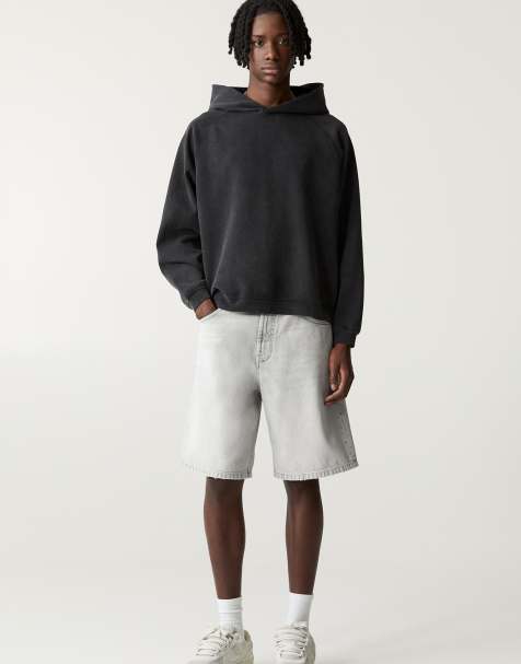 Pull&Bear - Baggy denim bermuda shorts in donkergrijs - view 1