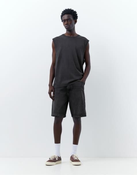 Pull&Bear Baggy denim bermuda shorts in faded black