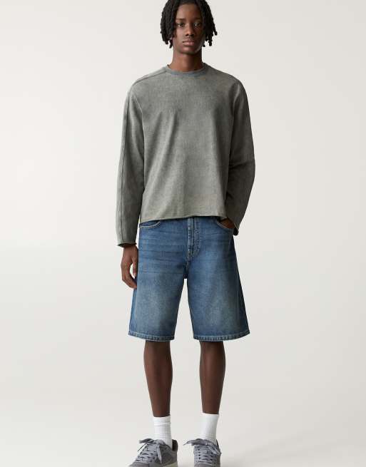 Pull&Bear baggy denim bermuda shorts in faded navy
