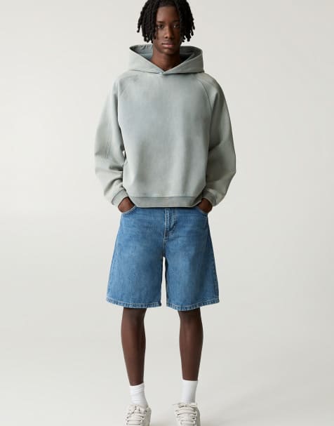Pull&Bear baggy denim bermuda shorts in medium blue - view 1
