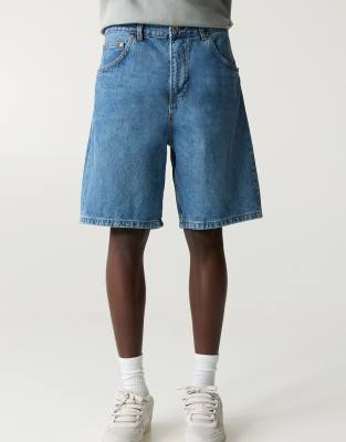 Pull & Bear Baggy Denim Bermuda Shorts In Blue