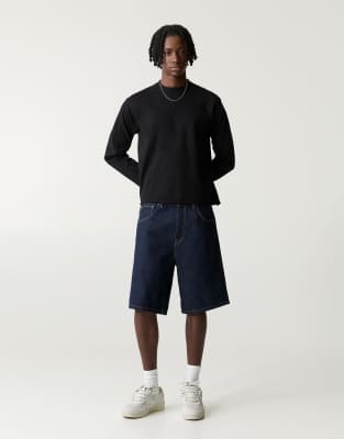 Pull & Bear Baggy Denim Bermuda Shorts In Blue