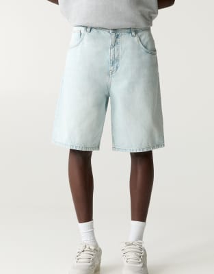 Pull & Bear Baggy Denim Bermuda Shorts In Blue