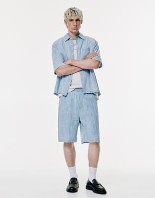 Pull & Bear Baggy Denim Bermuda Shorts In Blue