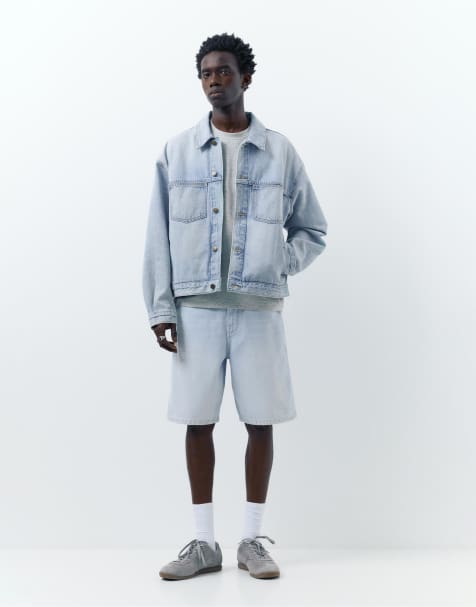 Pull&Bear Baggy denim bermuda shorts in pale indigo