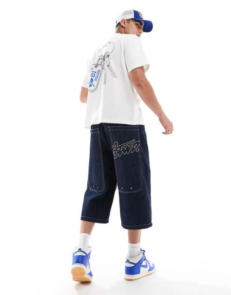 Pull&Bear baggy denim jorts in indigo blue - view 1