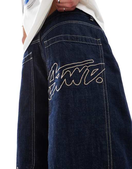 Pull&Bear baggy denim jorts in indigo blue