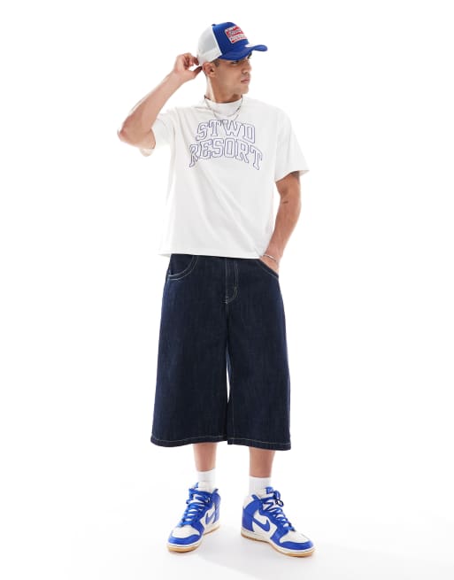 Pull&Bear baggy denim jorts in indigo blue