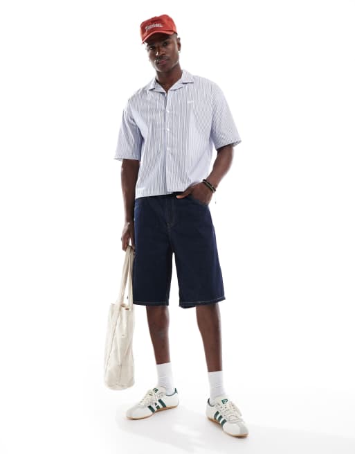 Pull&Bear baggy denim short in indigo blue