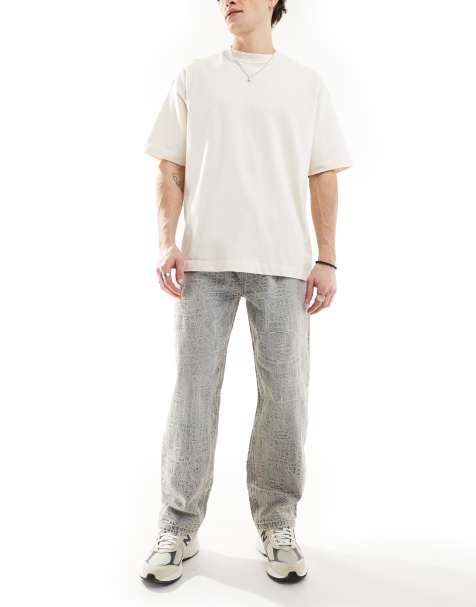 Pull&Bear baggy fit jacquard jean in washed blue - view 1