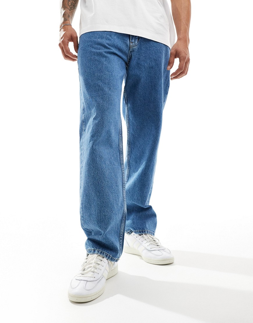 Pull & Bear baggy fit jean in mid blue-Grey