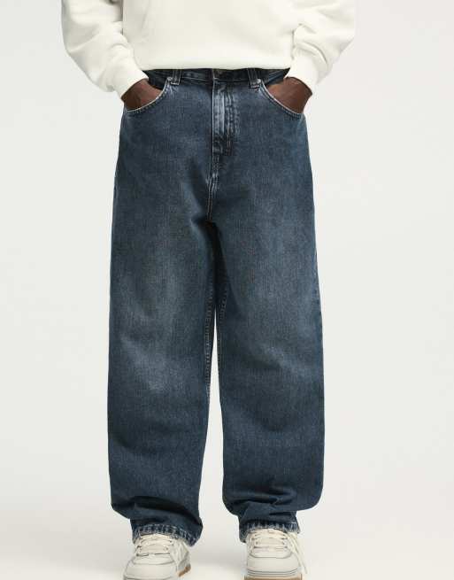 Pull&Bear baggy fit jeans in dark blue