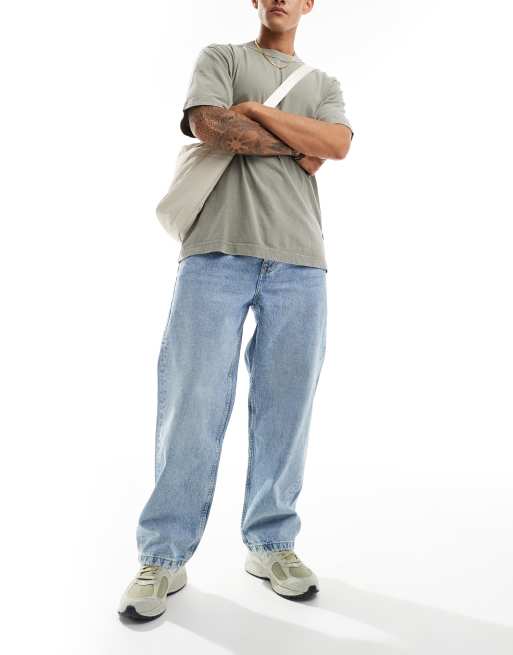 Pull&Bear baggy fit jeans in mid blue