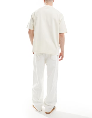 Pull & Bear Wide Leg Sweatpants In Ecru-neutral In White