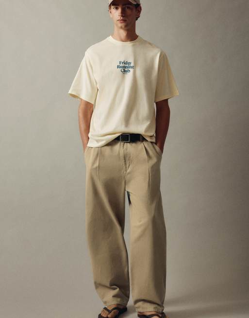 Pull&Bear Baggy-Hose mit Abnähern in Beige, 7 von 7