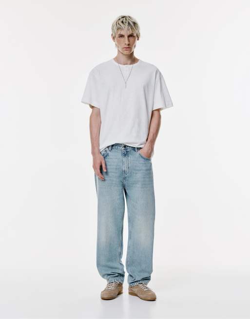 Pull&Bear - Baggy jeans in blauw met wassing, 2 van 3