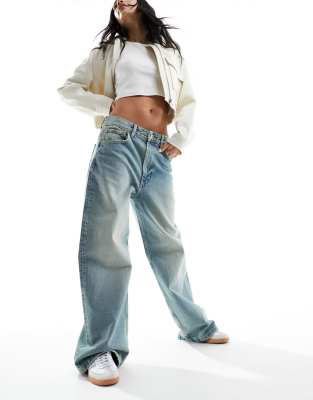 Pull & Bear Baggy Jeans In Dirty Blue Wash