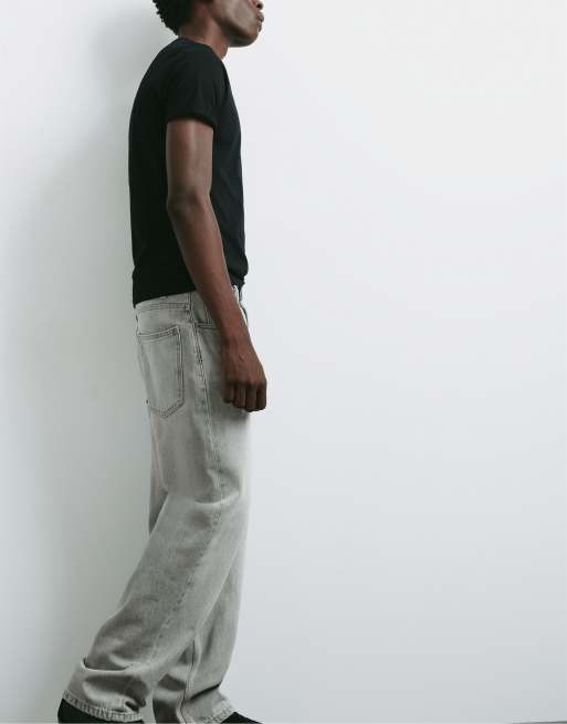 Pull&Bear - Baggy jeans in donkergrijs, 3 van 7