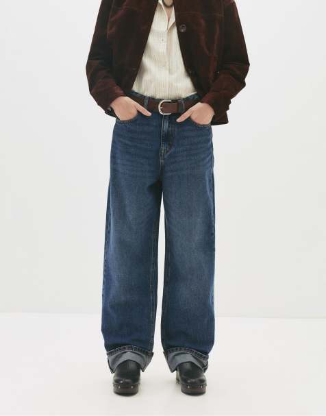 Pull&Bear – Baggy-Jeans in Dunkelblau mit Krempelsaum - view 1